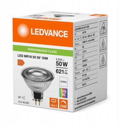 Himmennettävä LED-reflektorilamppu MR16 GU5,3/6,8W/12V 4000K 36° CRI 90 - Ledvance