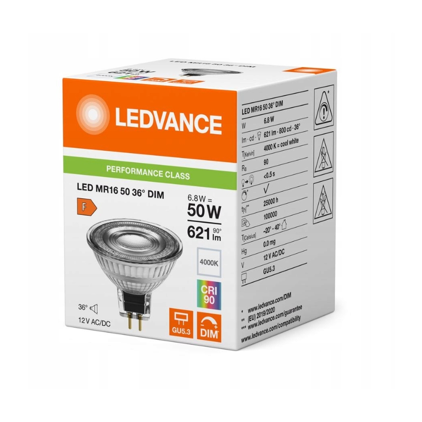 Himmennettävä LED-reflektorilamppu MR16 GU5,3/6,8W/12V 4000K 36° CRI 90 - Ledvance