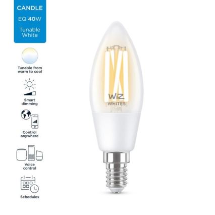 LED-himmennettävä polttimo FILAMENT C35 E14/4,9W/230V 2700-6500K CRI 90 Wi-Fi - WiZ