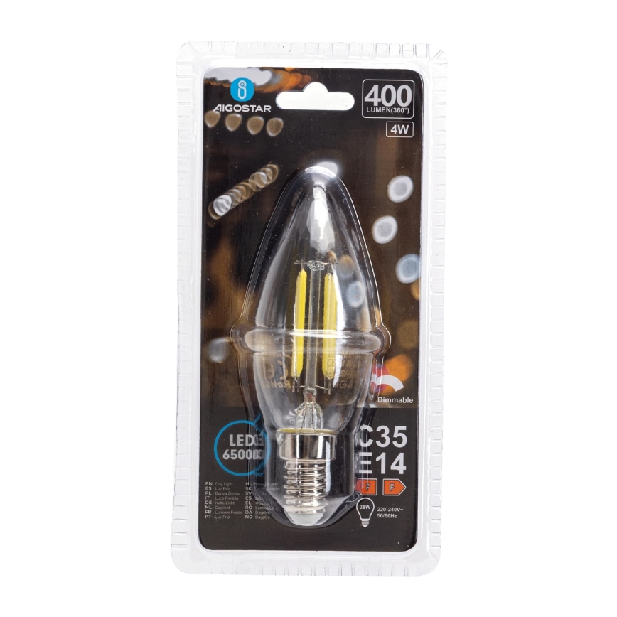 LED himmennettävä polttimo FILAMENT C35 E14/4W/230V 6500K - Aigostar