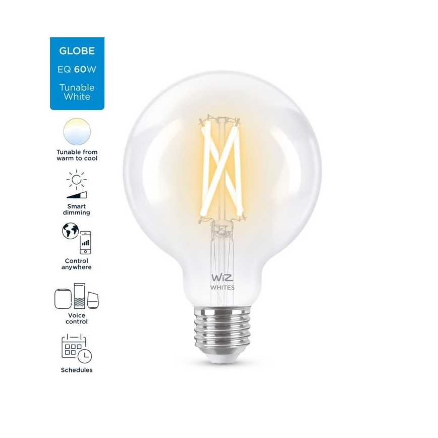 LED-himmennettävä polttimo FILAMENT G95 E27/6,7W/230V 2700-6500K CRI 90 Wi-Fi - WiZ