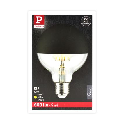 LED-himmennettävä polttimo peilipallokannalla GLOBE G95 E27/6,5W/230V 2700K musta - Paulmann 28676