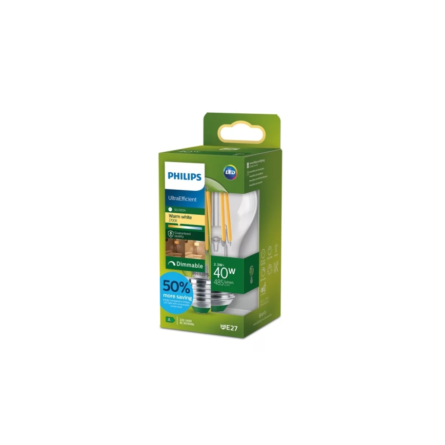 LED-himmennettävä polttimo ULTRAEFFICIENT VINTAGE Philips A60 E27/2,3W/230V 2700K