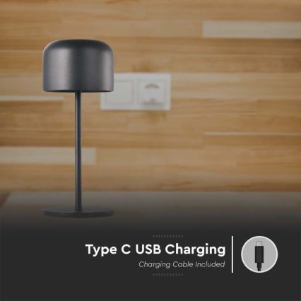 LED himmennettävä ladattava kosketuspöytävalaisin LED/1,5W/5V 2700-5700K IP54 2200 mAh musta