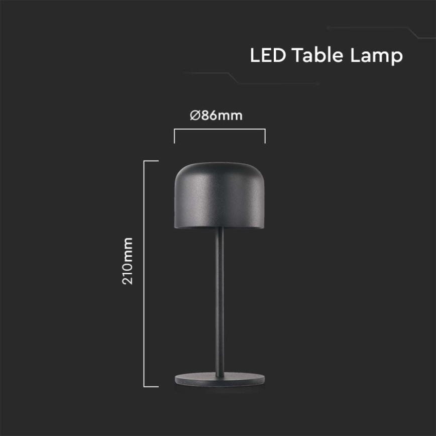 LED himmennettävä ladattava kosketuspöytävalaisin LED/1,5W/5V 2700-5700K IP54 2200 mAh musta