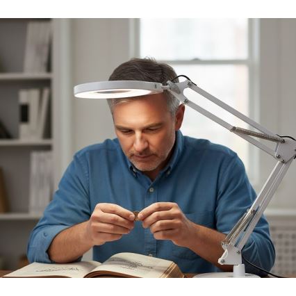 Himennettävä LED-pöytälamppu suurennuslasilla 2-in-1 AURIQ LOUPE LED/10W/5V 3000/4000/6500K valkoinen