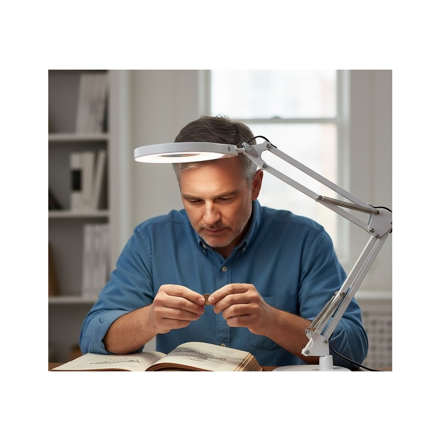 Himennettävä LED-pöytälamppu suurennuslasilla 2-in-1 AURIQ LOUPE LED/10W/5V 3000/4000/6500K valkoinen