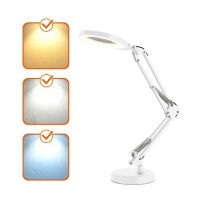 Himennettävä LED-pöytälamppu suurennuslasilla 2-in-1 AURIQ LOUPE LED/10W/5V 3000/4000/6500K valkoinen