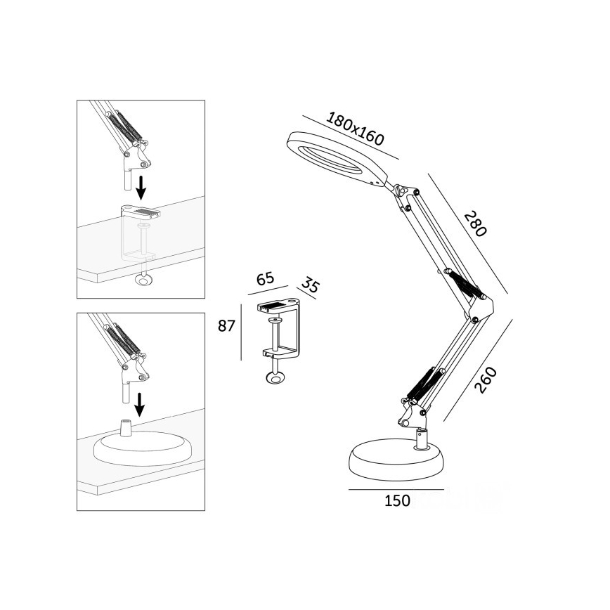 Himennettävä LED-pöytälamppu suurennuslasilla 2-in-1 AURIQ LOUPE LED/10W/5V 3000/4000/6500K valkoinen