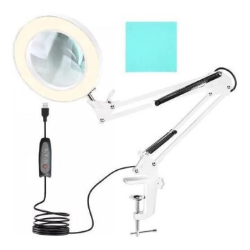 LED himmennettävä pöytävalaisin suurennuslasilla LED/6W/5V 3000K/4000K/6000K valkoinen