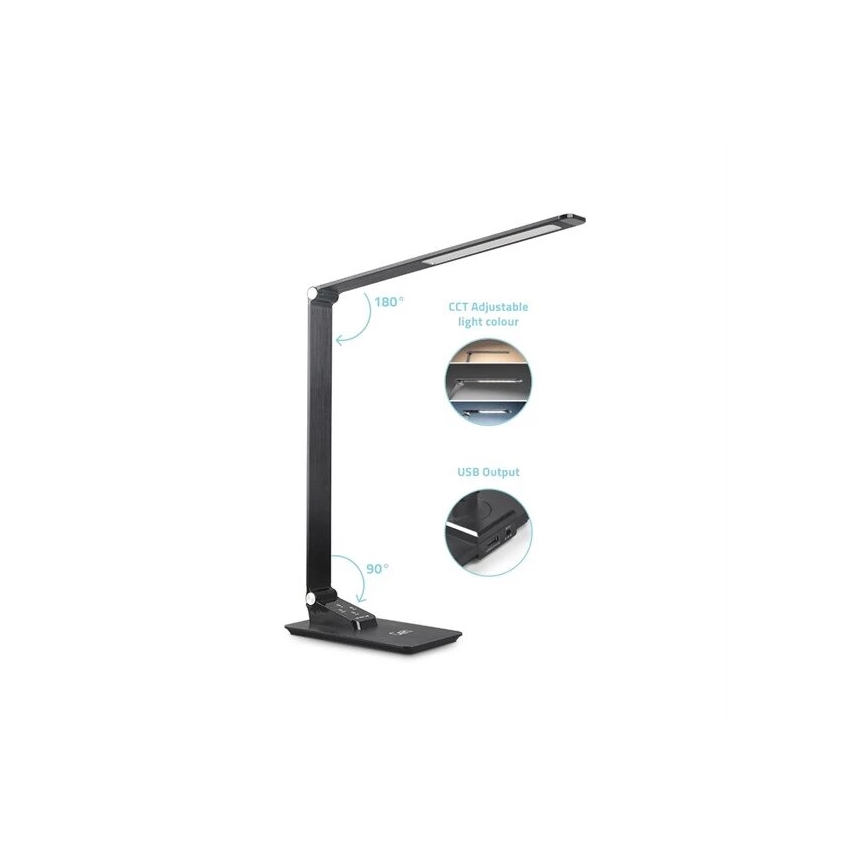 LED himmennettävä pöytävalaisin USB-liitännällä LED/7W/230V 3000K/4000K/5500K musta