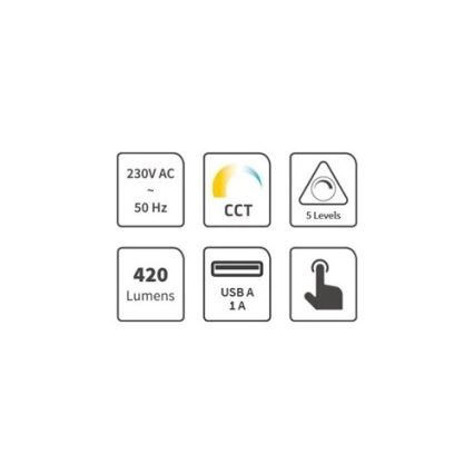 LED himmennettävä pöytävalaisin USB-liitännällä LED/7W/230V 3000K/4000K/5500K valkoinen