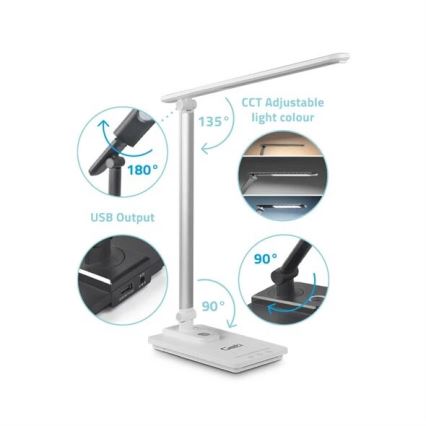LED himmennettävä pöytävalaisin USB-liitännällä LED/9W/230V 3000K/4000K/5500K valkoinen
