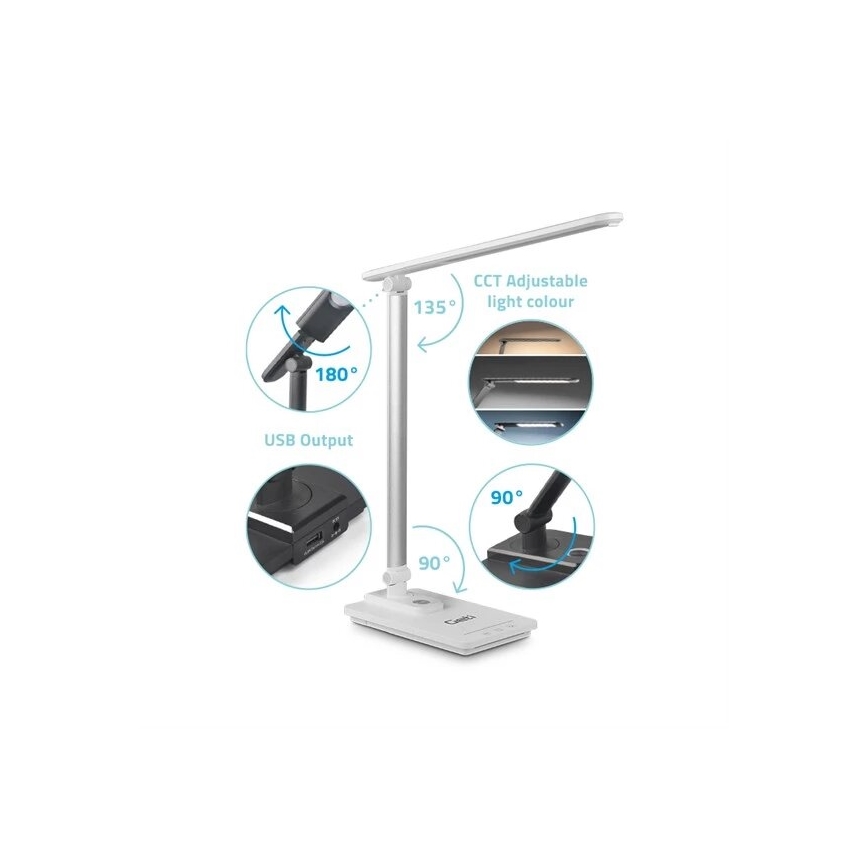 LED himmennettävä pöytävalaisin USB-liitännällä LED/9W/230V 3000K/4000K/5500K valkoinen