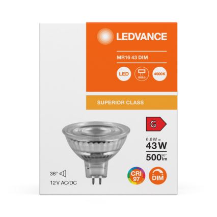 LED-himmennettävä MR16-reflektorilamppu GU5,3/6,6W/12V 4000K 36° CRI 97 - Ledvance