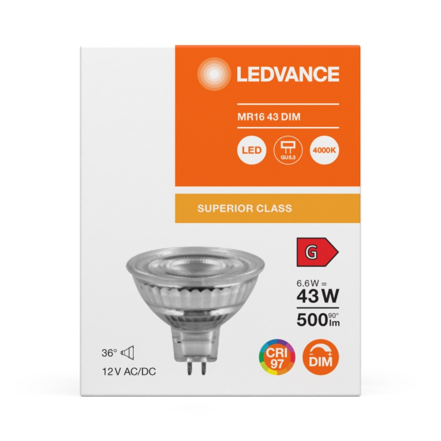 LED-himmennettävä MR16-reflektorilamppu GU5,3/6,6W/12V 4000K 36° CRI 97 - Ledvance