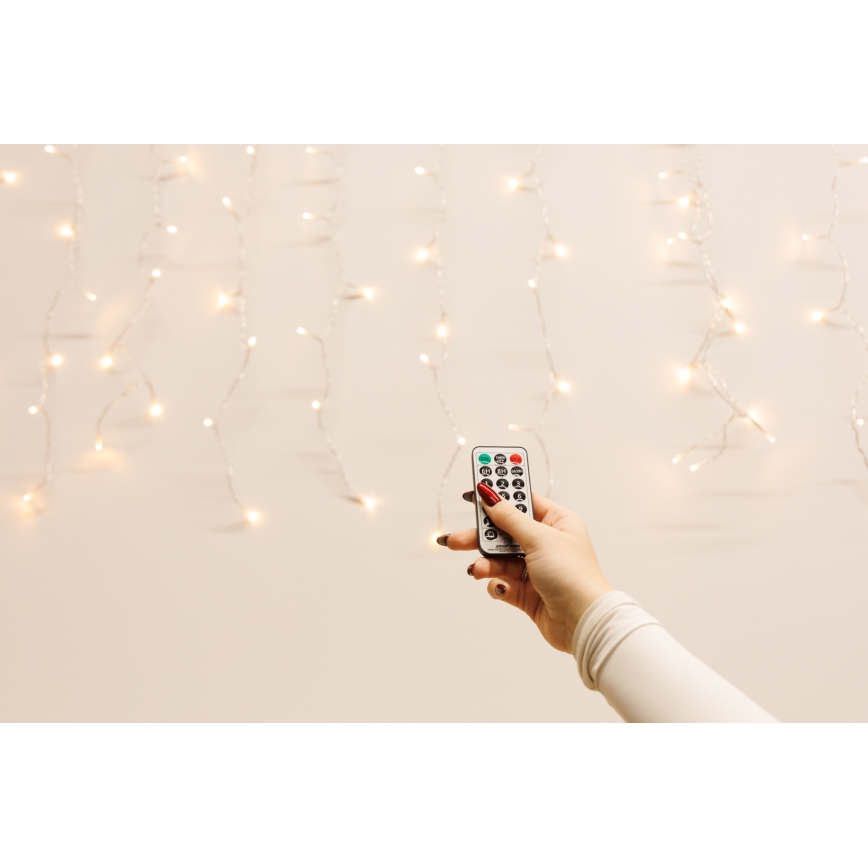 LED Himmennettävä ulko Valoverho CURTAIN 360xLED/8,4W/230V 2x2 m IP44 lämpimänvalkoinen + kauko-ohjaus