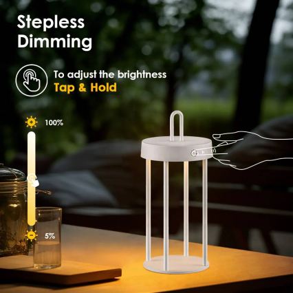 LED-himennettävä ulkokäyttöön soveltuva ladattava kosketusohjattu pöytälamppu GENTLE LED/1,5W/3,7V 3000 mAh IP44 valkoinen