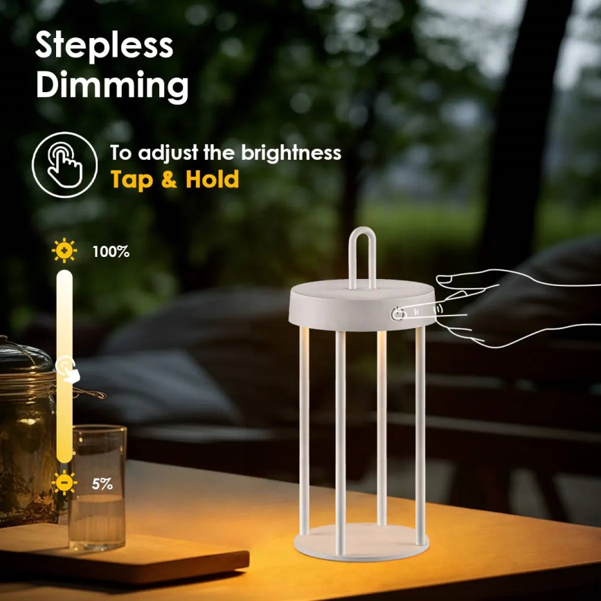 LED-himennettävä ulkokäyttöön soveltuva ladattava kosketusohjattu pöytälamppu GENTLE LED/1,5W/3,7V 3000 mAh IP44 valkoinen