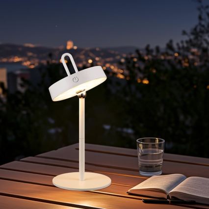LED-himmennettävä ulkokäyttöön sopiva ladattava kosketusohjattu pöytälamppu GENTLE LED/1,5W/3,7V 3000 mAh IP44 valkoinen