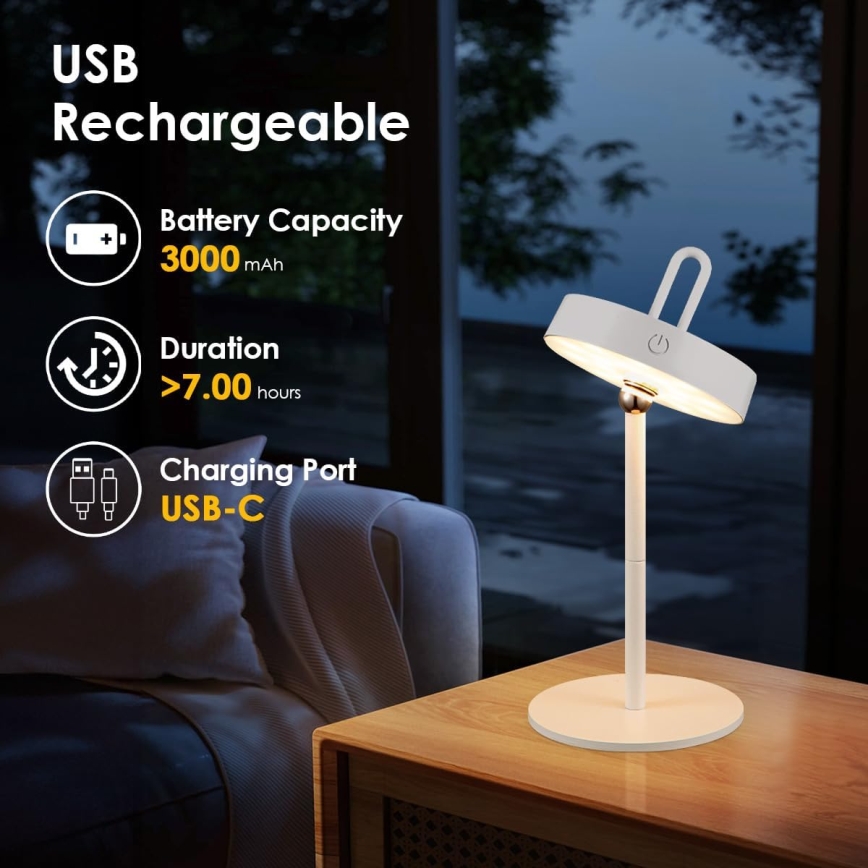 LED-himmennettävä ulkokäyttöön sopiva ladattava kosketusohjattu pöytälamppu GENTLE LED/1,5W/3,7V 3000 mAh IP44 valkoinen