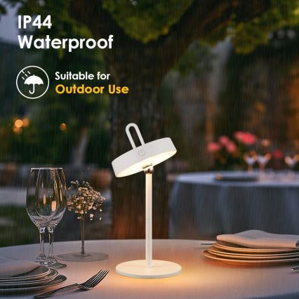 LED-himmennettävä ulkokäyttöön sopiva ladattava kosketusohjattu pöytälamppu GENTLE LED/1,5W/3,7V 3000 mAh IP44 valkoinen