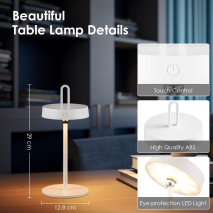 LED-himmennettävä ulkokäyttöön sopiva ladattava kosketusohjattu pöytälamppu GENTLE LED/1,5W/3,7V 3000 mAh IP44 valkoinen