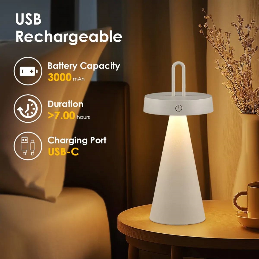 Himmennettävä, ulkokäyttöön tarkoitettu, ladattava kosketusohjattu pöytälamppu HALO LED/1,5W/3,7V 3000 mAh IP44 harmaa