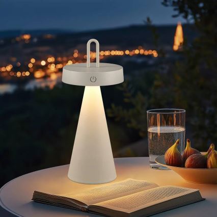 Himmennettävä, ulkokäyttöön tarkoitettu, ladattava kosketusohjattu pöytälamppu HALO LED/1,5W/3,7V 3000 mAh IP44 harmaa