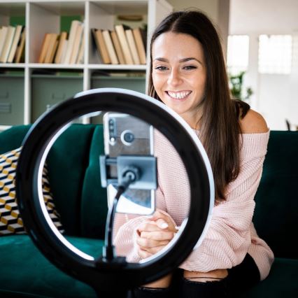 LED himmennettävä lamppu jalustalla ja pidikkeellä vloggaamiseen LED/10W/5V 2700-6500K