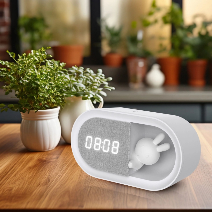LED himmennettävä yöpöydän lamppu herätyskellolla BUNNY LED/1,2W/5V 3000K