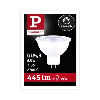 LED Himmennys valonheitin polttimo GU5,3/6,5W/12V 2700K - Paulmann 28758