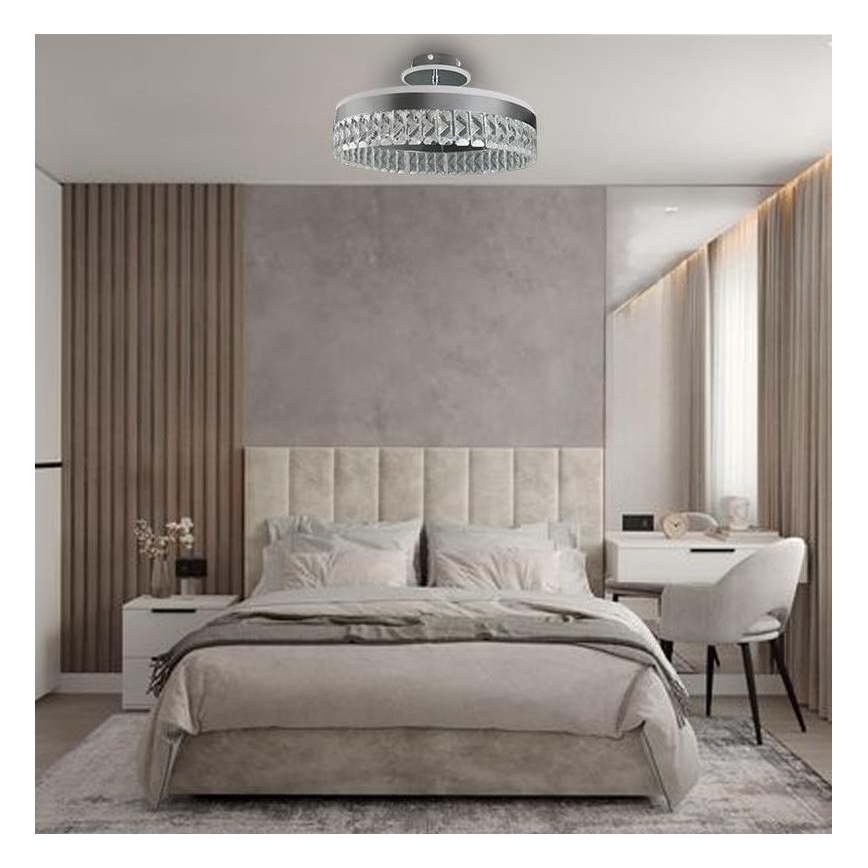 LED Himmennettävä pinta-asennettava kristallikruunu LED/75W/230V 3000-6500K mattakromi + kauko-ohjaus