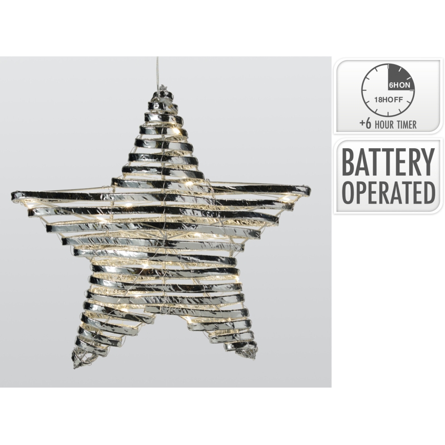LED-joulukoriste 30xLED/3xAA 40 cm lämmin valkoinen tähti/hopea