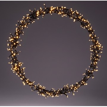 LED-joulukoriste ulkokäyttöön 500xLED/230V, 8 toimintoa, halkaisija 58 cm, IP44, lämmin valkoinen, kranssi/musta