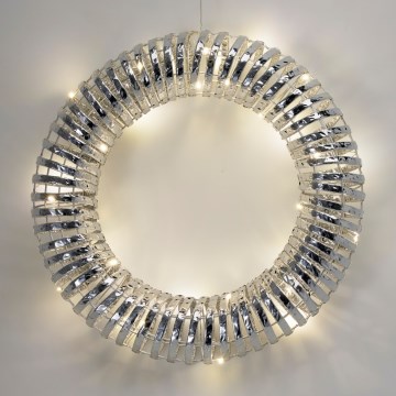 LED-joulukranssi 30xLED/3xAA halkaisija 40 cm lämmin valkoinen kranssi/hopea