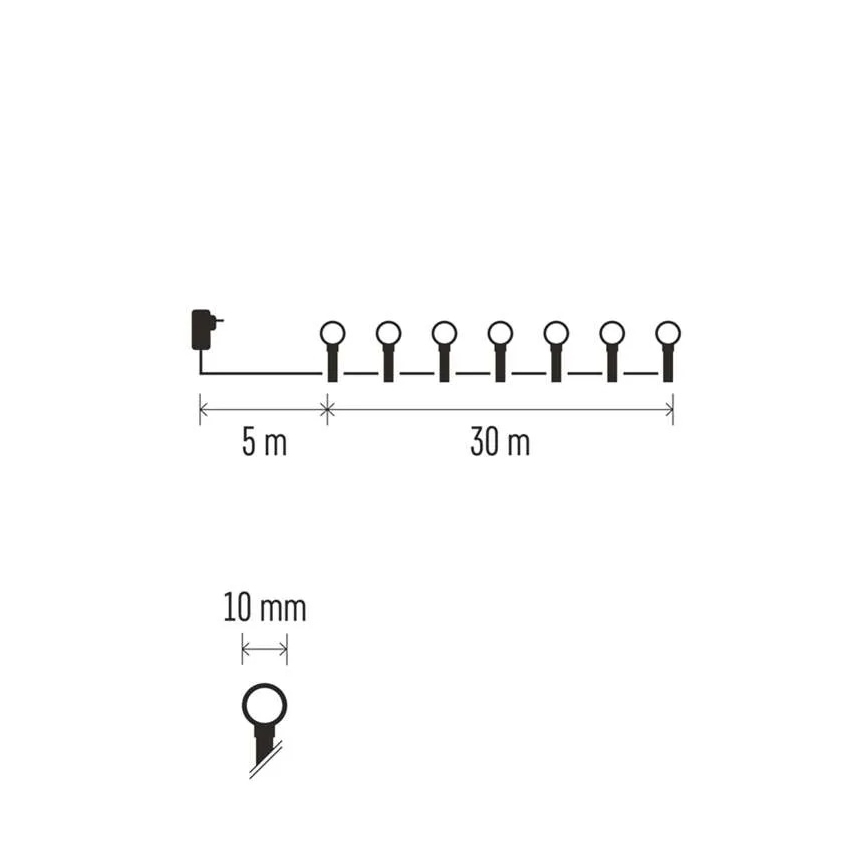 LED-jouluvaloketju 300 LED / 8 toimintoa, 35 m, IP44, lämmin valkoinen