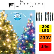 LED jouluvalot ulkokäyttöön 200xLED/5 toimintoa 17m IP44 lämmin valkoinen/moniväri