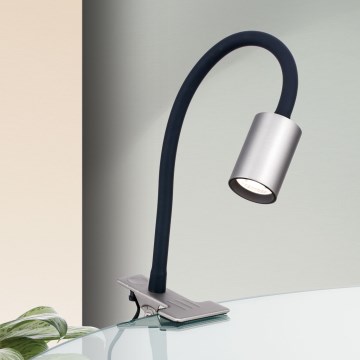 LED Joustava pöytävalaisin klipsillä KURT LED/5W/230V hopea