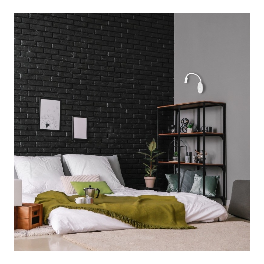 LED-joustava seinävalaisin USB-portilla BASE LED/8W+LED/2W/230V valkoinen/hopea