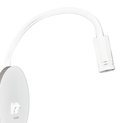 LED-joustava seinävalaisin USB-portilla BASE LED/8W+LED/2W/230V valkoinen/hopea