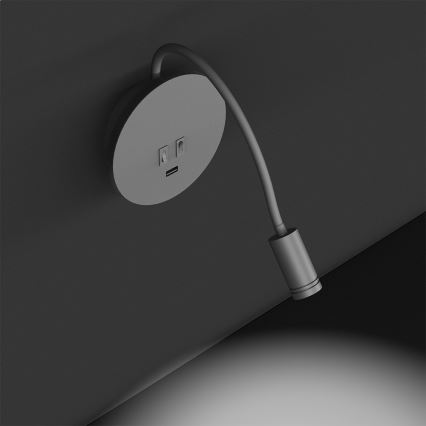 LED-joustava seinävalaisin USB-portilla BASE LED/8W+LED/2W/230V valkoinen/hopea