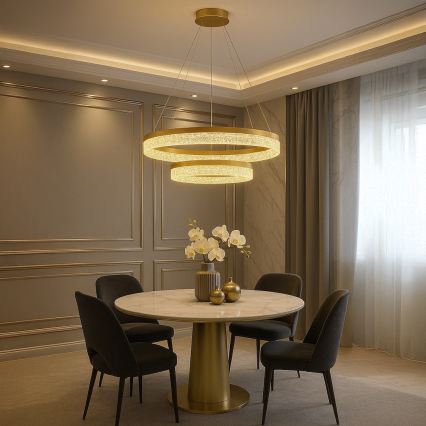 LED-kattokruunu GALA, vaijerikiinnitteinen, LED/54W/230V, halkaisija 60 cm, kultainen