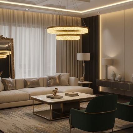 LED-kattokruunu GALA, vaijerikiinnitteinen, LED/54W/230V, halkaisija 60 cm, kultainen