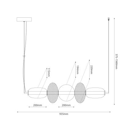 LED-kattokruunu johdossa ARAME LED/32W/230V musta