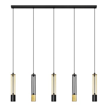 LED Kattokruunu johdossa BARS 5xGU10/4,8W/230V musta/kultainen