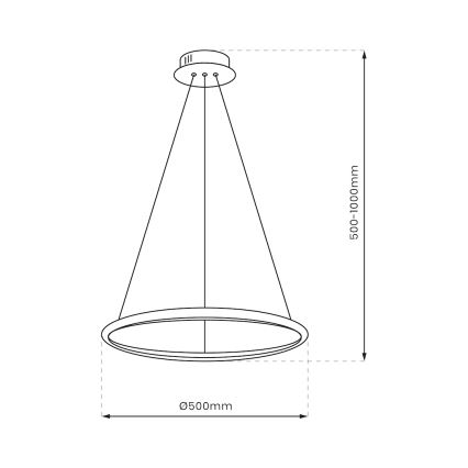 LED-kattokruunu johdossa HOOP LED/27W/230V halkaisija 50 cm 4000K musta