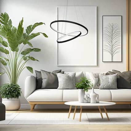 LED-kattokruunu johdossa HOOP LED/51W/230V halkaisija 60 cm 4000K musta