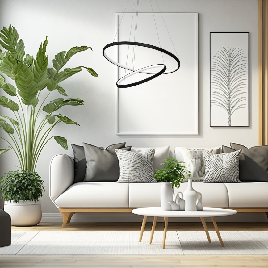 LED-kattokruunu johdossa HOOP LED/51W/230V halkaisija 60 cm 4000K musta