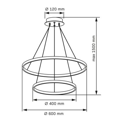 LED-kattokruunu johdossa LEA LED/35W/230V 4000K halkaisija 60 cm musta
